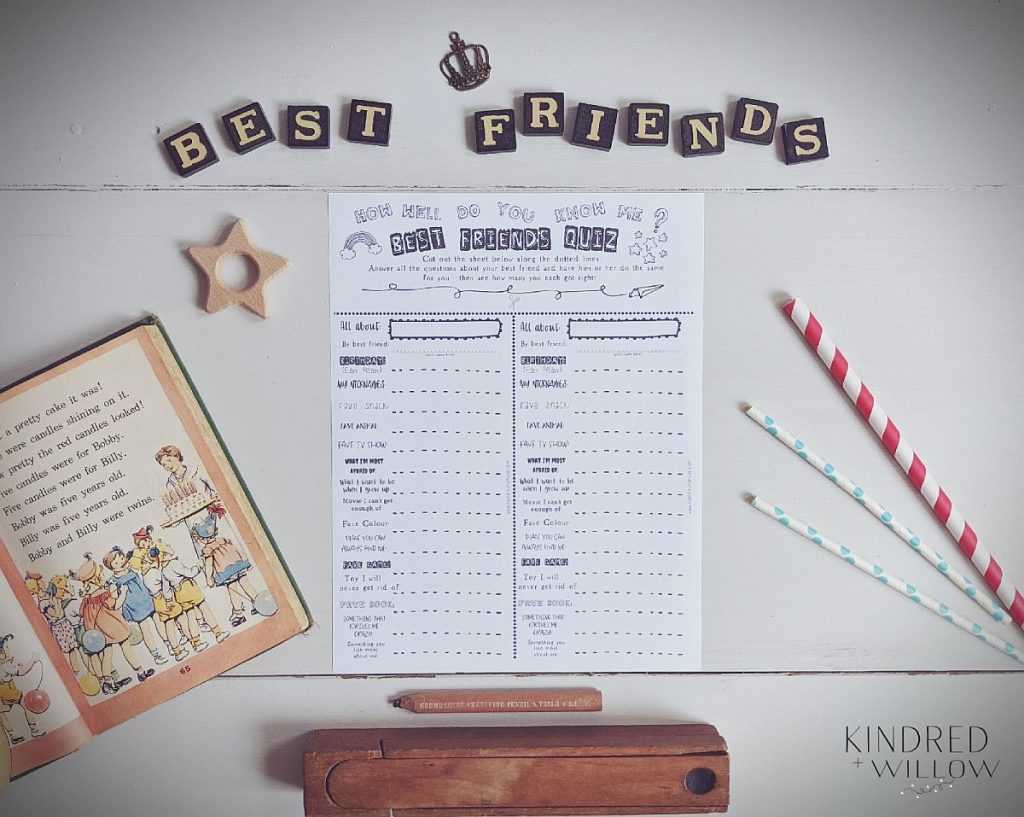 Best Friends Quiz Printable for Kids Kindred + Willow